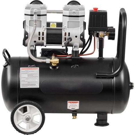 Compresseur d'air 24L, 1,1kW sans huile, débit 68L/min à 6,2 bar, pression max 8 bar, portable sur roues, idéal pour gonflage, peinture et clouage. (1/5)
