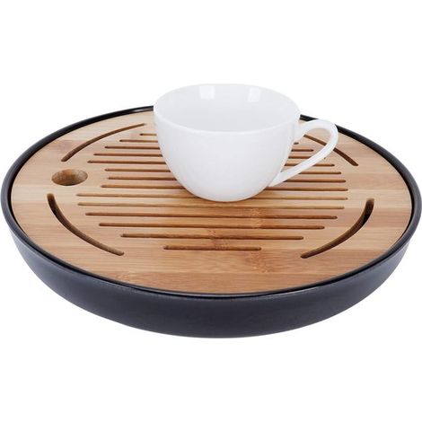 Dailygoods, Bandeja de té de bambú de 25 cm, Portátil, Multifuncional, Juego de té, Ideal para la hora del té, Melamina duradera, Servicio de té (1/5)
