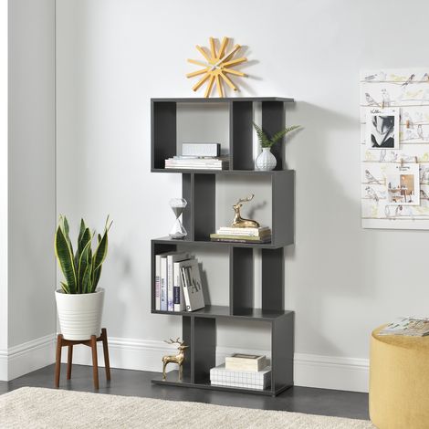 [en.casa] Librería 130 x 60 x 24 cm - Estante para CDs - Soporte para DVDs - Con 8 compartimientos - Gris oscuro (1/5)