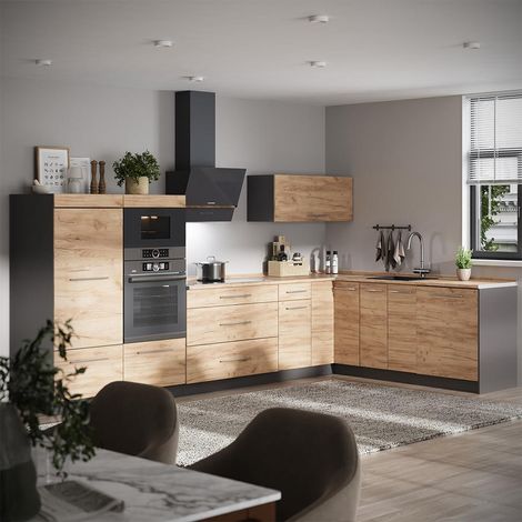 Cuisine en angle Fame-Line, Chêne de force doré/Anthracite, 347 x 207 cm, PT Anthracite, Vicco (1/5)