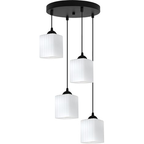 Suspension Riffle, noire, 4 lampes, cube blanc, E27 OW (1/5)