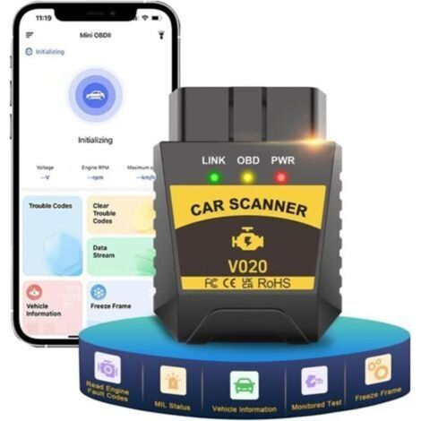 OBD2 Diagnostic Voiture, OBD2 Bluetooth Scanner Auto Diagnostic, Valise Diagnostic Auto Multimarque, Interroger 3000 Code Base de Données,Lecteur de Code OBDII pour Système Android/iOS (1/4)