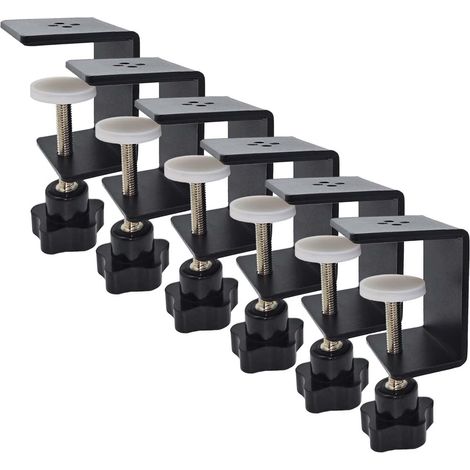 Lot de 6 pinces en C très résistantes, noires - Petites pinces en C imperméables et antirouille - Pinces métalliques pour panneaux de travail du bois, pince réglable sur étagère de bureau pour (1/5)