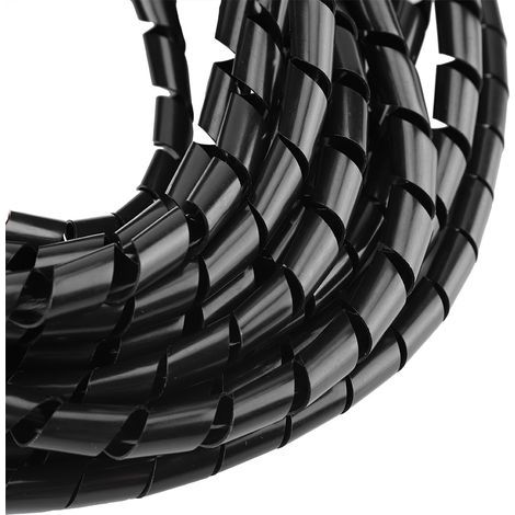 Gaine spirale de protection pour cables électriques - PE résistant - 10mm diamètre externe (7,5mm intérieur) - Noir / Blanc option - 8m longueur totale - 1 pièce (1/4)
