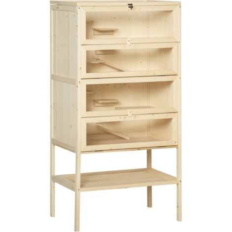 Cage en bois naturel 5 niveaux pour hamster et rongeurs (60x40x120 cm). Avec rampes et toit grillagé. Grande cage pour petits animaux (1/5)