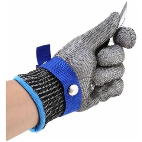 Gant de Boucher en Cotte de Maille Acier inoxydable résistant Coupe Bleu Haute Performance Niveau 5 Protection XL, (1/4)