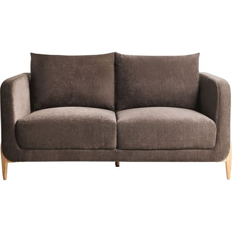 2 Seater Sofa Dark Brown Chenille Upholstery Wooden Legs with Armrests Living Room Reading Corner Modern Scandinavian Style GIMO (1/5)