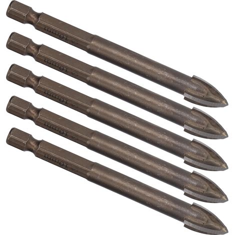 Ensemble de 5 forets Phillips de 1/4 de pouce, à tige hexagonale, pour percer des trous dans les carreaux de céramique, de verre et de béton outils en carbure, 10 mm. (1/5)
