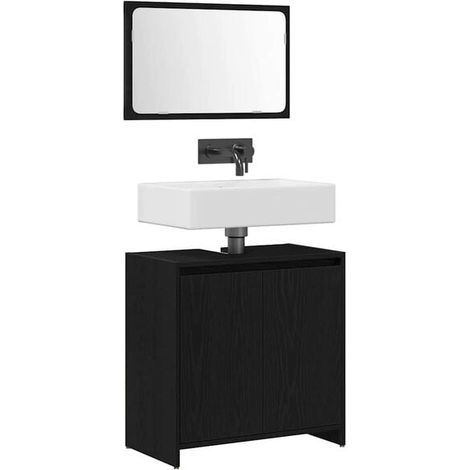Meuble de Salle de Bain 60x33x60 cm, Armoire de Rangement avec Lavabo Intégré, Style Chêne Noir Moderne, Solution Gain de Place pour WC et Douche (1/5)