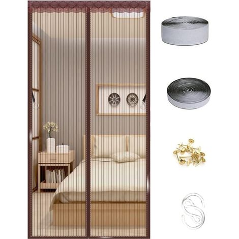Porte moustiquaire magnétique, rideaux en maille magnétique avec cadre complet avec crochet latéral, joint de haut en bas automatiquement, porte moustiquaire pour porche et balcon,Marron
