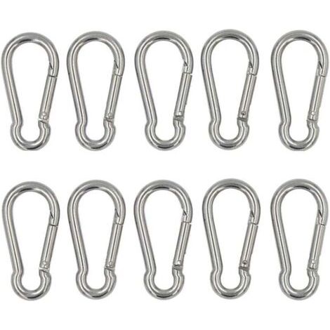 Silver 10 Piece Carabiners 40mm x 4mm, Load Capacity Up To Approx. 80kg, 304 Stainless Steel Carabiner