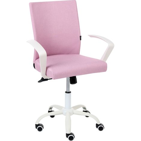 Sedia da ufficio girevole con altezza e schienale regolabili, rivestita in tessuto rosa Modra
