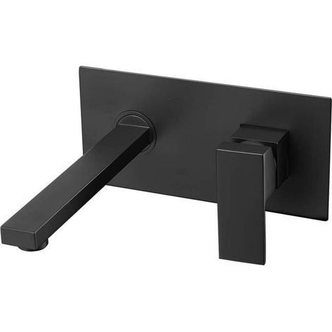 Wall-mounted basin tap  Hot/cold water mixer tap, leak-proof, brass, matte black, square (1/5)