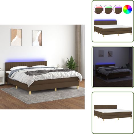 The Living Store Boxspringbett mit Matratze & LED Dunkelbraun 180x200 cm Stoff - Boxspringbett - Doppelbett - Bettenrahmen - Lattenrost - Massivholzbette