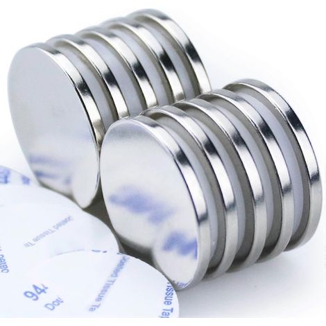Powerful Neodymium Disc Magnets avec Double-Sided Adhesive, pour Fridge, DIY, Building, Scientific, Craft, 1.2 inch (1/5)