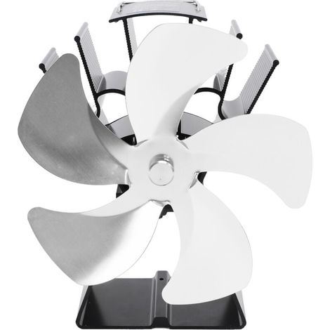 Ventilateur de poêle à bois 5 pales cheminée Base trapézoïdale verticale alimenté par la chaleur Circulation chaude Portable thermique pour la maison Camp argent (1/4)