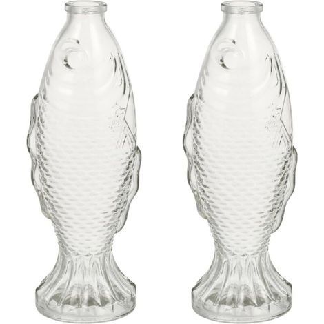 Carafe Poisson Verre, Lot de 2 Bocal Poisson Rouge Vase pour Fleurs Vase en Verre Clair Transparent, en Haut Moderne, Décor, Moderne pour Maison, Bureau, Salon, Pièces Centrales (1/5)