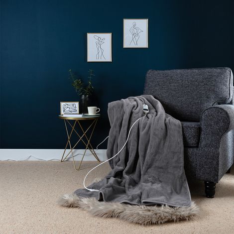 Slumberdown Elegantly Warm Luxury Heated Throw, Dark Charcoal