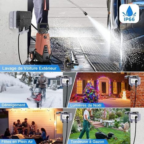Prise Exterieure Etanche 16A IP66 Double Prise de Courant et Volet de Protection Multiprise Electrique Murale de Jardin, Prise Anti-Poussière et Coupe-Vent avec Interrupteur, Voyant Lumineux (1/4)