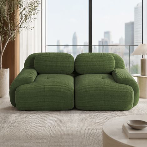 Sofá modular esquinero, diseño sin estructura, sin montaje, reposabrazos curvos, corduroy verde (1/5)