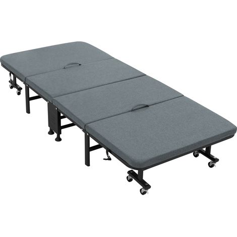 ECD Germany Gästebett 90x200 cm, Klappbares Einzelbett, Klappbett mit Matratze/Polster, Reisebett auf 8 Rädern, Stahlrahmen, Stabil bis 200 kg belastbar, Tragbares Metallbett für Kinder & Erwachsene