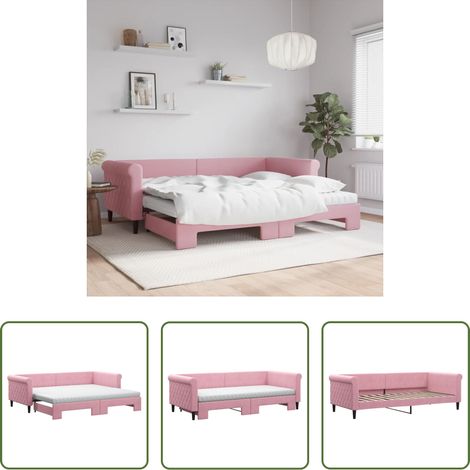 Lit gigogne - Lit de jour avec gigogne et matelas rose 90x200 cm velours (1/5)