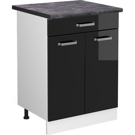Meuble cuisine R-Line, Noir Haute brillance, 60 cm avec tiroir, PT Anthracite, Vicco (1/5)