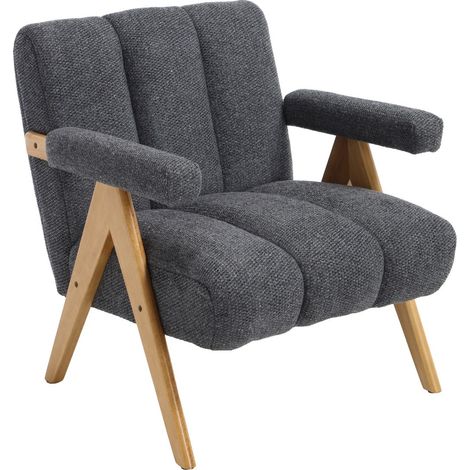 Wahson Sillones relax en Chenille, Silla acolchada con reposabrazos, Cómoda silla de lectura con patas de madera, Gris (1/5)