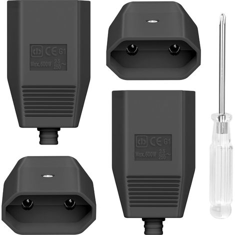 Flacher Elektrostecker (weiblich) – 4er-Pack – PP und Kupfer – 250 V, 2,5 A – Für Haushaltsgeräte – Schwarz (1/5)