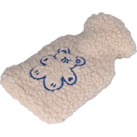 Bouillotte en peluche de 500 ml avec doublure intérieure en PVC résistant à la chaleur et revêtement en peluche. Idéale pour la maison, les voyages et le bureau. Motif ours abricot. (1/5)