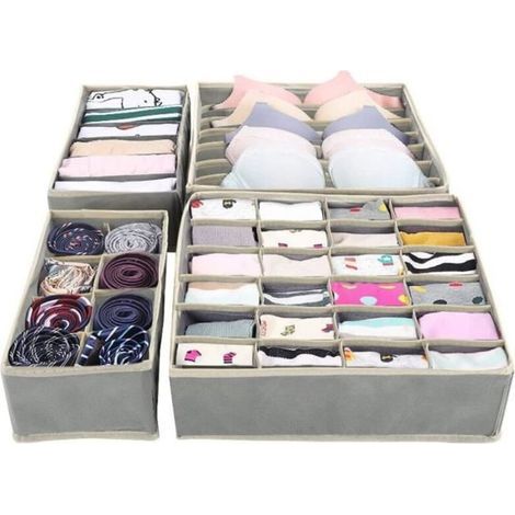 Organisateur de tiroir de sous-vêtements 4 pièces, organisateur de tiroir non tissé, organisateur de tiroir pour foulards de texte