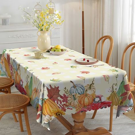 Waterproof autumn tablecloth 150 x 200 cm, Thanksgiving pattern for rectangular tables.