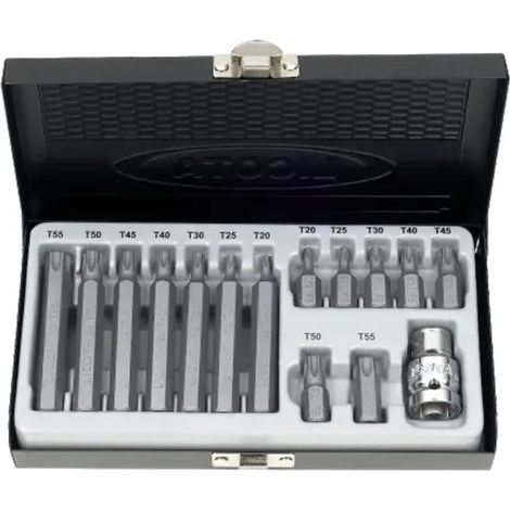 Coffret Embouts hexagonal, Acier S2, 3/8 Pouce, T20-T55, avec Porte-Embouts (1/5)