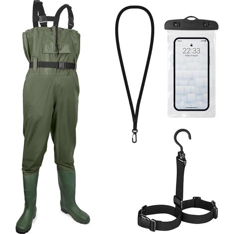 Waders pour homme - Imperméables - En nylon/PVC - Avec bottes - Respirantes - Pour la pêche, la chasse, le lavage de voiture, les fermes, les jardins, les sports nautiques et les activités de (1/5)