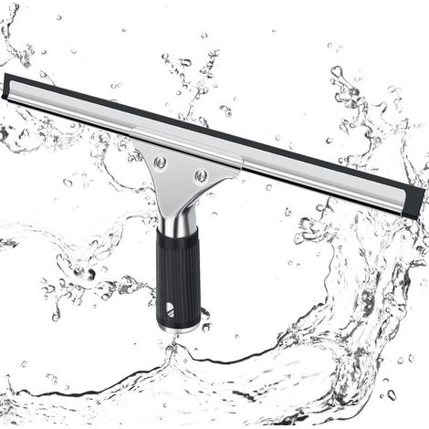 Escobilla limpiacristales profesional de acero inoxidable con hoja de 30 cm, para limpiar y secar cristales, azulejos y ventanas, eliminando cualquier rastro de agua (negra). (1/5)