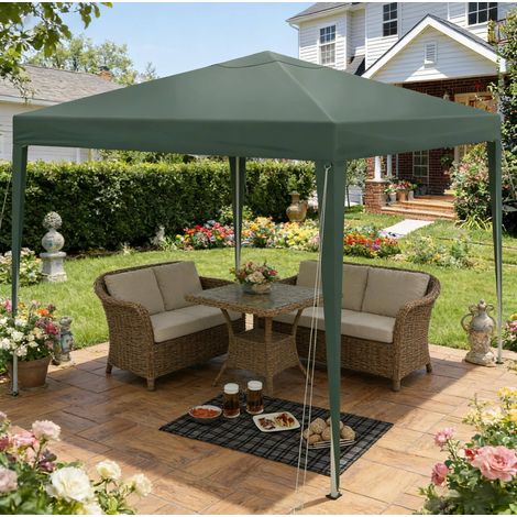 Gazebo pieghevole 3 x 3 m con tetto pop-up e altezza regolabile, verde DESVIAE (1/5)