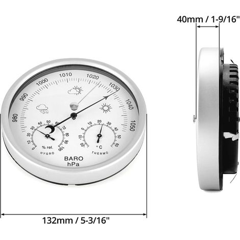 Store9 - Baromètre, thermomètre et hygromètre analogiques - Station météo 3 en 1 - Acier inoxydable - Intérieur et extérieur - Prévisions météo - Fiable et durable... (1/5)
