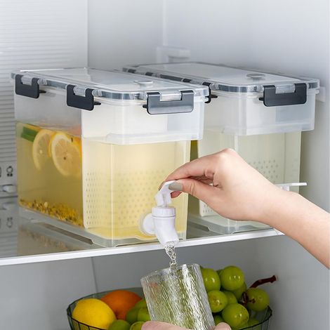 Dispensador de bebidas de plástico de 2 piezas con grifo, cubo de hielo de 3,5 litros, dispensador de limonada con placa de filtro extraíble para zumos, frutas y té. (1/5)