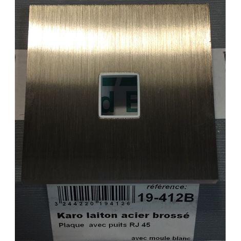 Mod Elec 19-412B - Frontal Karo Latón Acero Cepillado - Casquillo RJ45 + molde blanco