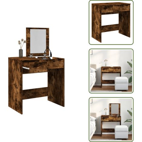 Coiffeuse avec miroir chêne fumé 73x46,5x120 cm - Coiffeuse - Meuble De Salle De Bain - Vanity - Table De Maquillage - Miroir (1/5)