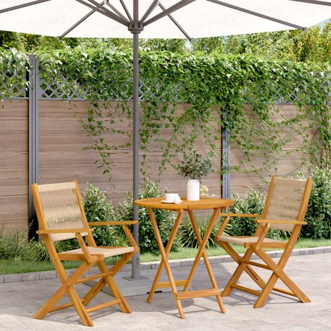 Ensemble de bistro 3 pcs beige polypropylène et bois massif (1/5)