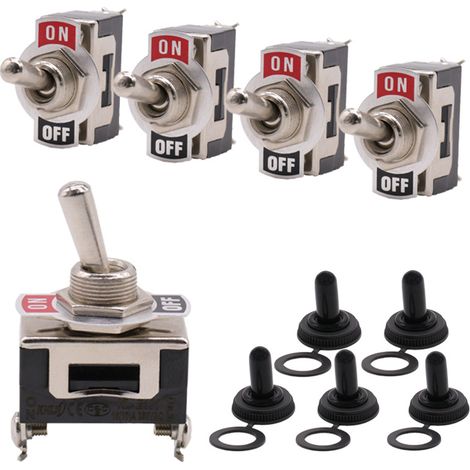 Lot de 5 interrupteurs à bascule automobiles de qualité professionnelle 15A 250V/20A 125V, avec capuchons étanches, interrupteurs à bascule unipolaires à 2 pôles et à une seule direction, interrupteu
