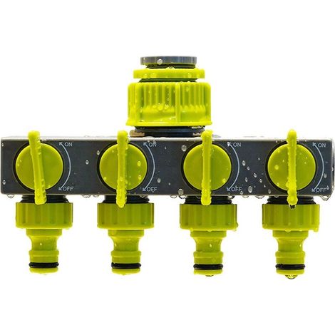1 Diviseur de tuyau d'arrosage 4 voies, avec 4 robinets individuels, étanche, ABS, pour robinet extérieur, arrosage jardin et systèmes d'irrigation (1/4)