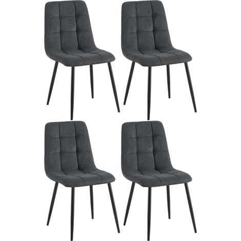 Lot de 4 chaises de salle à manger coutures décoratives carrées en velours côtelé noir et métal noir 100007642