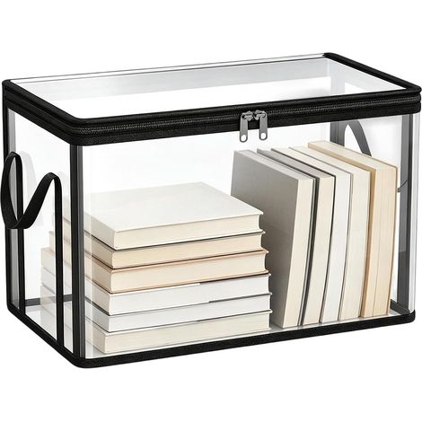 Coffre À Livre Transparent Boîte De Rangement Transparente Livres Coffre De Rangement Transparent Anti Poussière Fermeture Éclair Double Lisse, Poignées Latérales Robustes, pour Armoires (1/5)