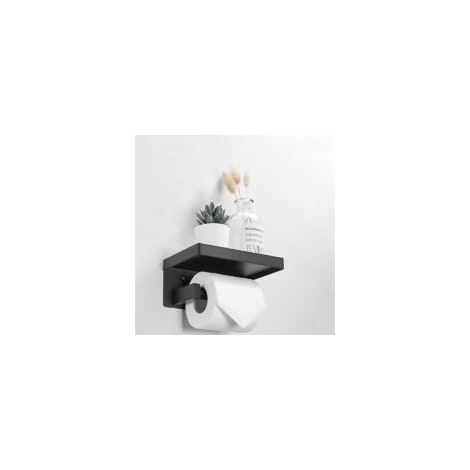 Porte Papier Toilette, Support Papier Rouleau sans Percage Derouleur Papier WC,Distributeur Papier avec Tablette, Acier INOX SUS 304, Colle Auto-adhésive et Mural pour Salle de Bain Noir- Crezuo (1/3)