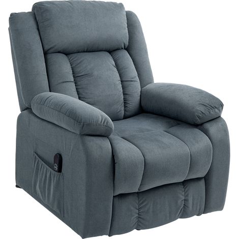 Fauteuil relax gris avec revêtement doux, télécommande et poches latérales (1/5)