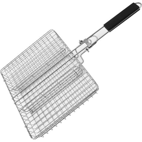 Cesta plegable de acero inoxidable para barbacoa con asa, 25 x 31 x 4 cm, gran capacidad, parrilla portátil para pescado, carne, verduras, cocina al aire libre, apta para lavavajillas. (1/5)