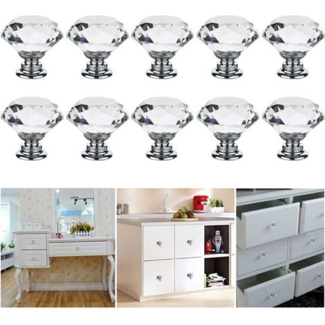 Lot de 12 boutons de porte de tiroir en verre cristal de 30 mm, style diamant (1/5)