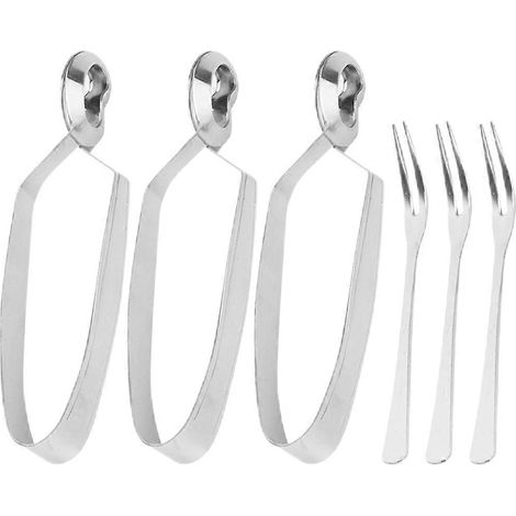 Ensemble de 3 pinces à coquillages en acier inoxydable, fourchette à escargots, vaisselle pour la maison-15.50X2.80X1.50CM-Silver (1/3)